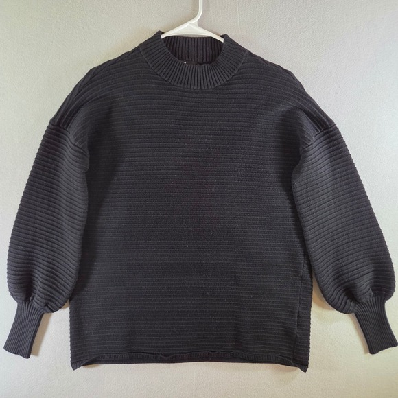 Love Token Sweaters - Love Token Black Ribbed Mock Neck Balloon Sleeve Sweater Minimalist Cozy L
